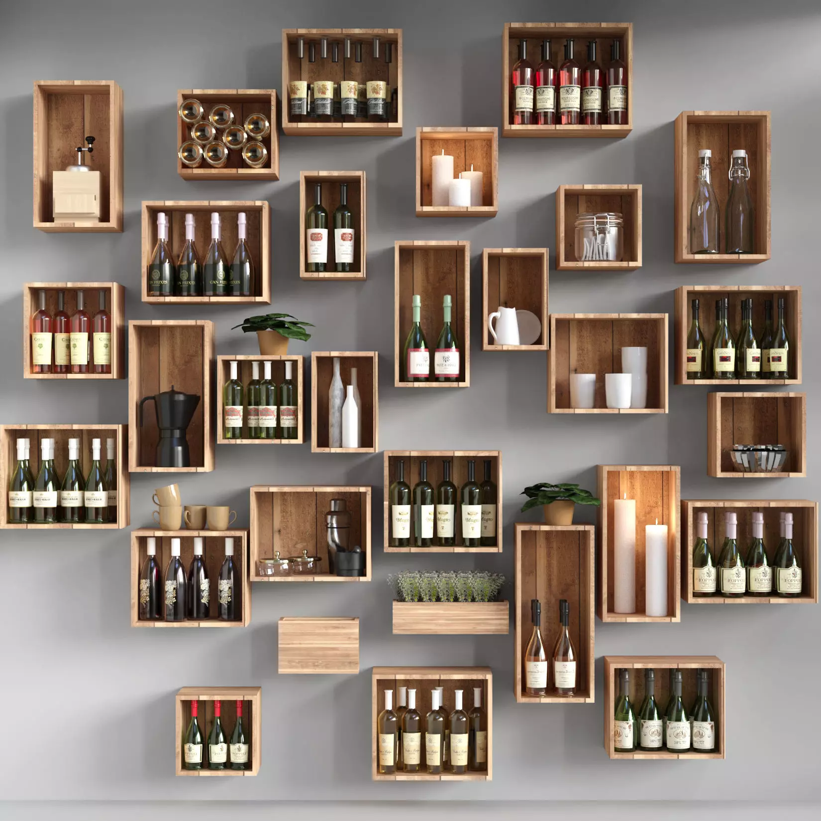 Shelves with alcohol 3D model
