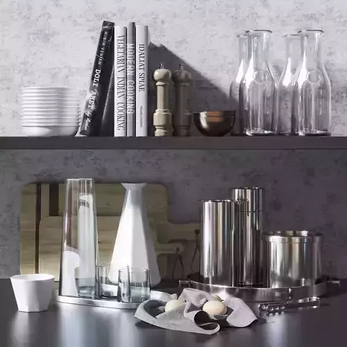 Kitchen set 7 utensils on shelf