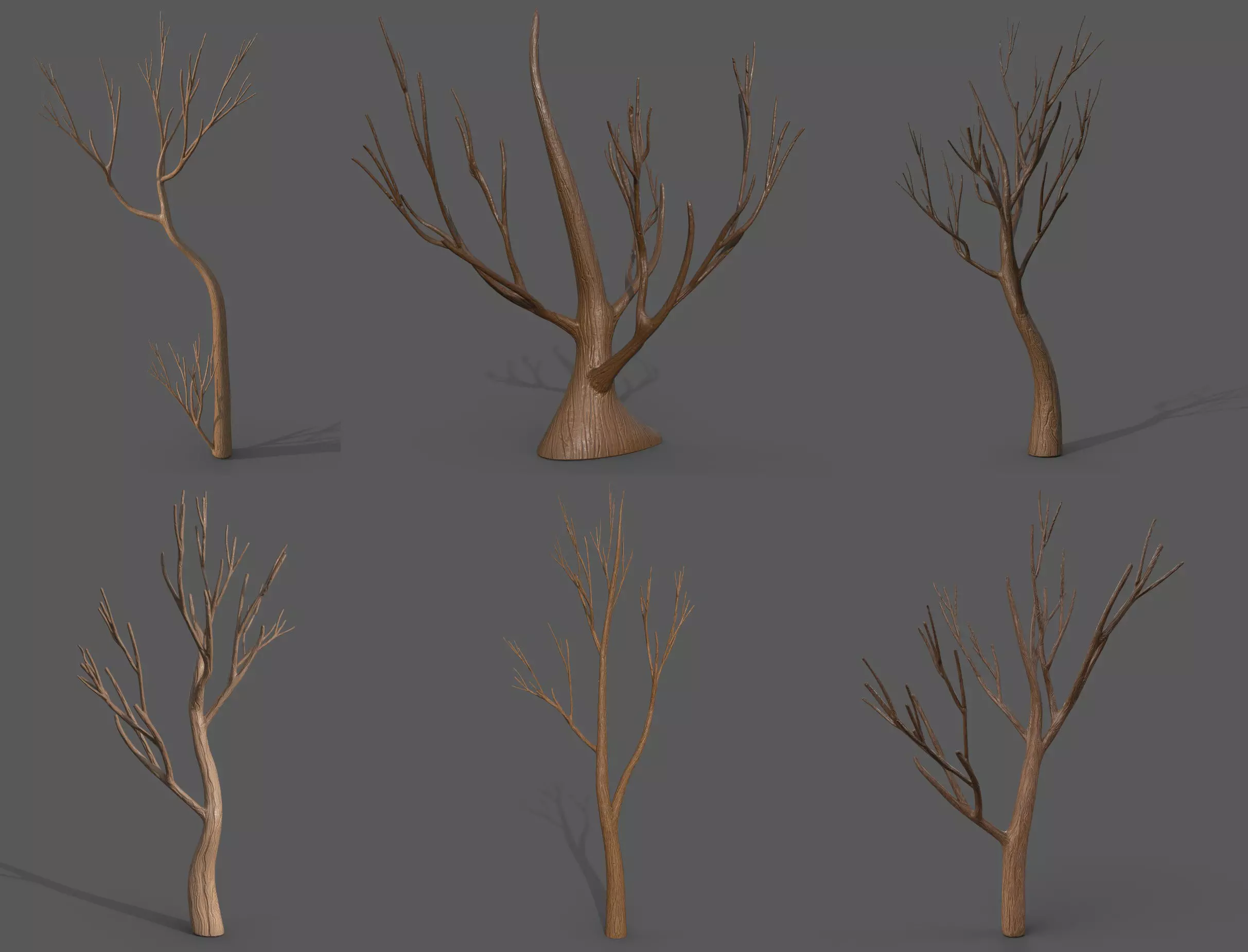 Cartoon Stylized Tree Trunk Set - 6 Piece 3D model_0