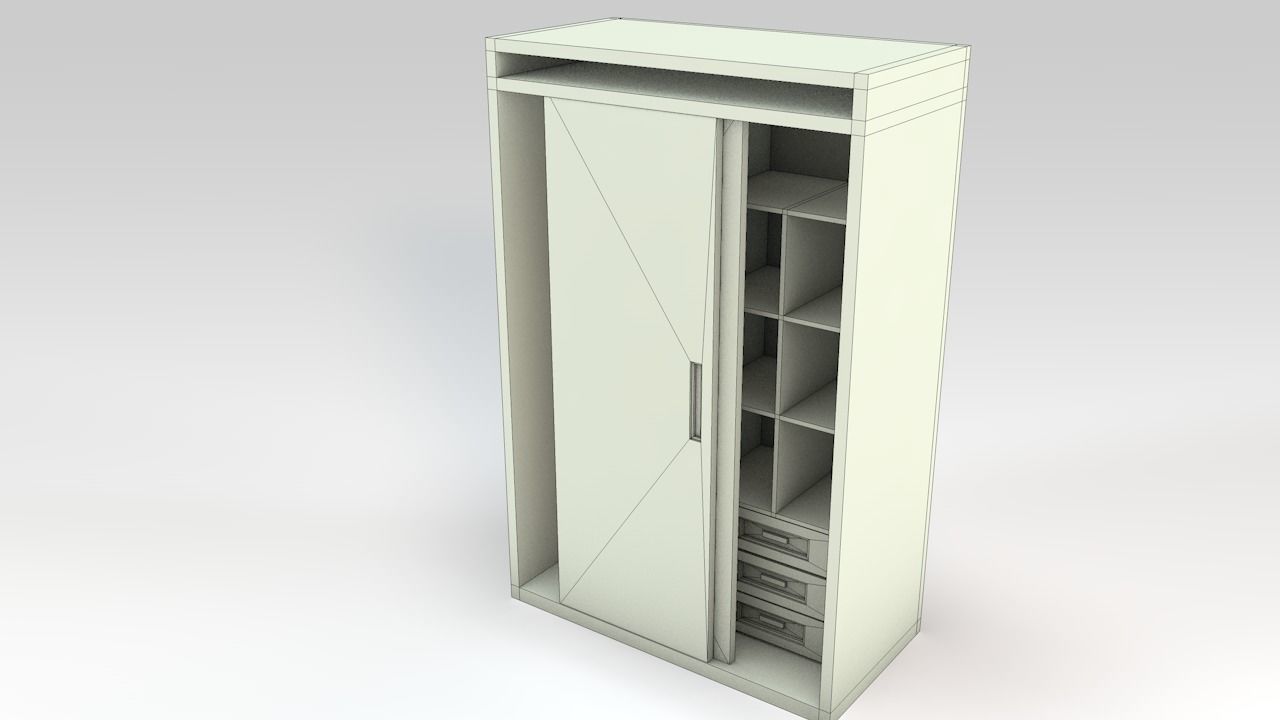 Dark Wooden Wardrobe 3D model_2