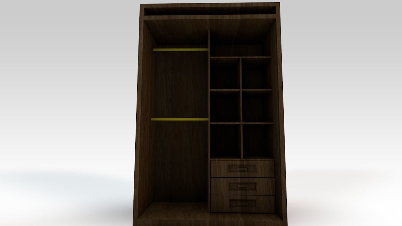 Dark Wooden Wardrobe 3D model_3