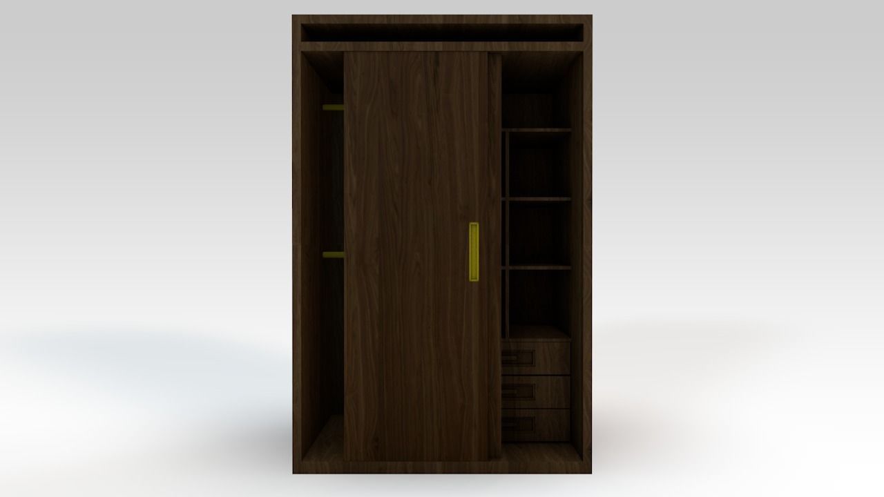Dark Wooden Wardrobe 3D model_1