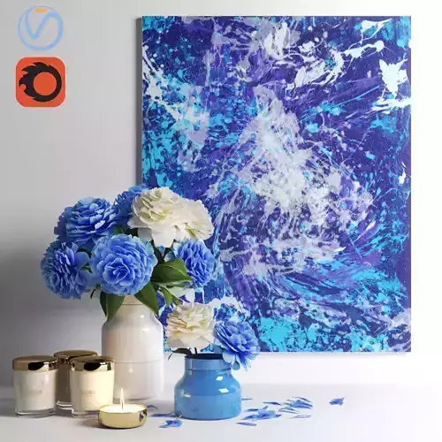 set1217 abstract painting with flowers and candles
