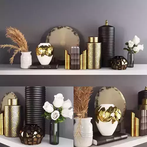 set439 vase with gold leaves and mirror