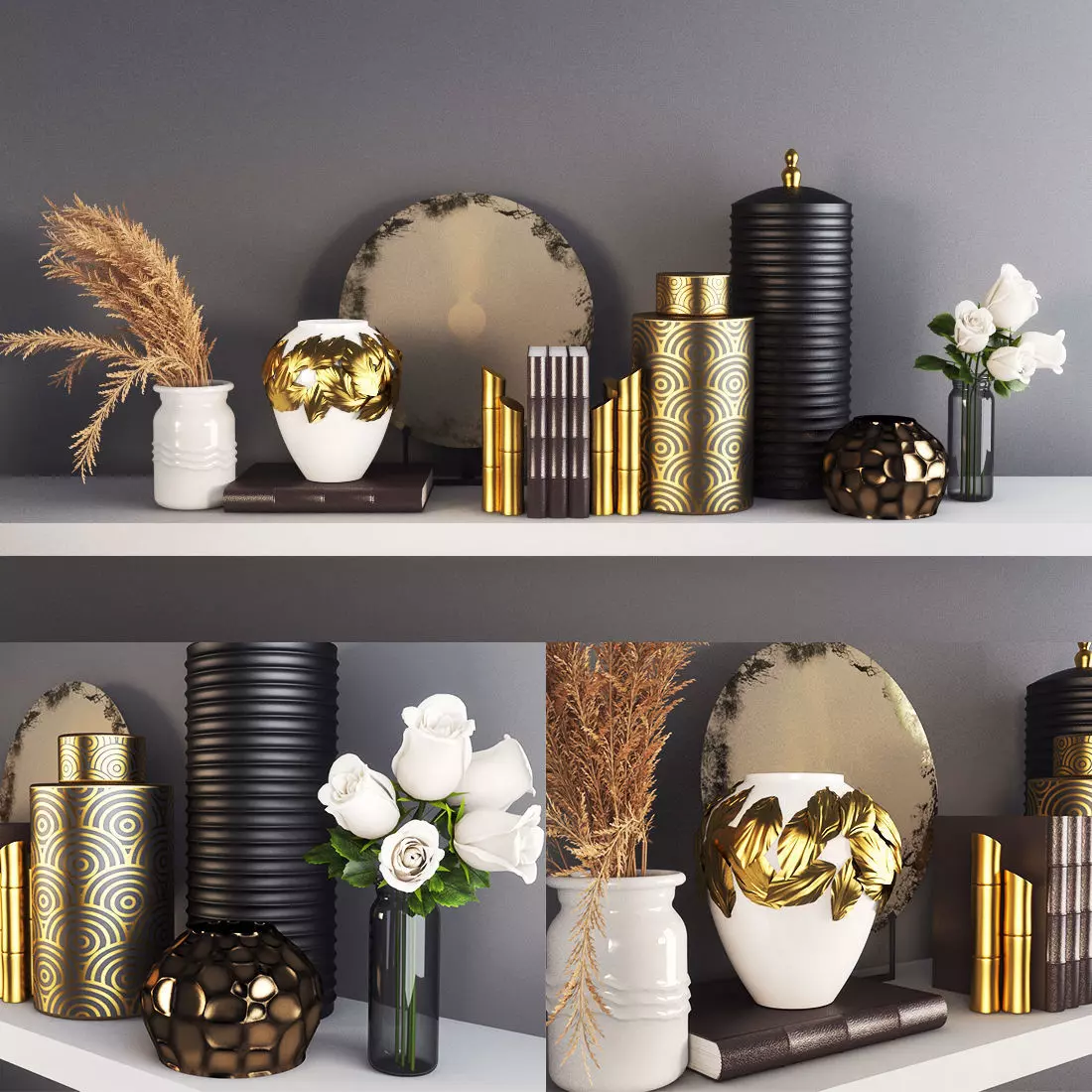 set439 vase with gold leaves and mirror 3D model