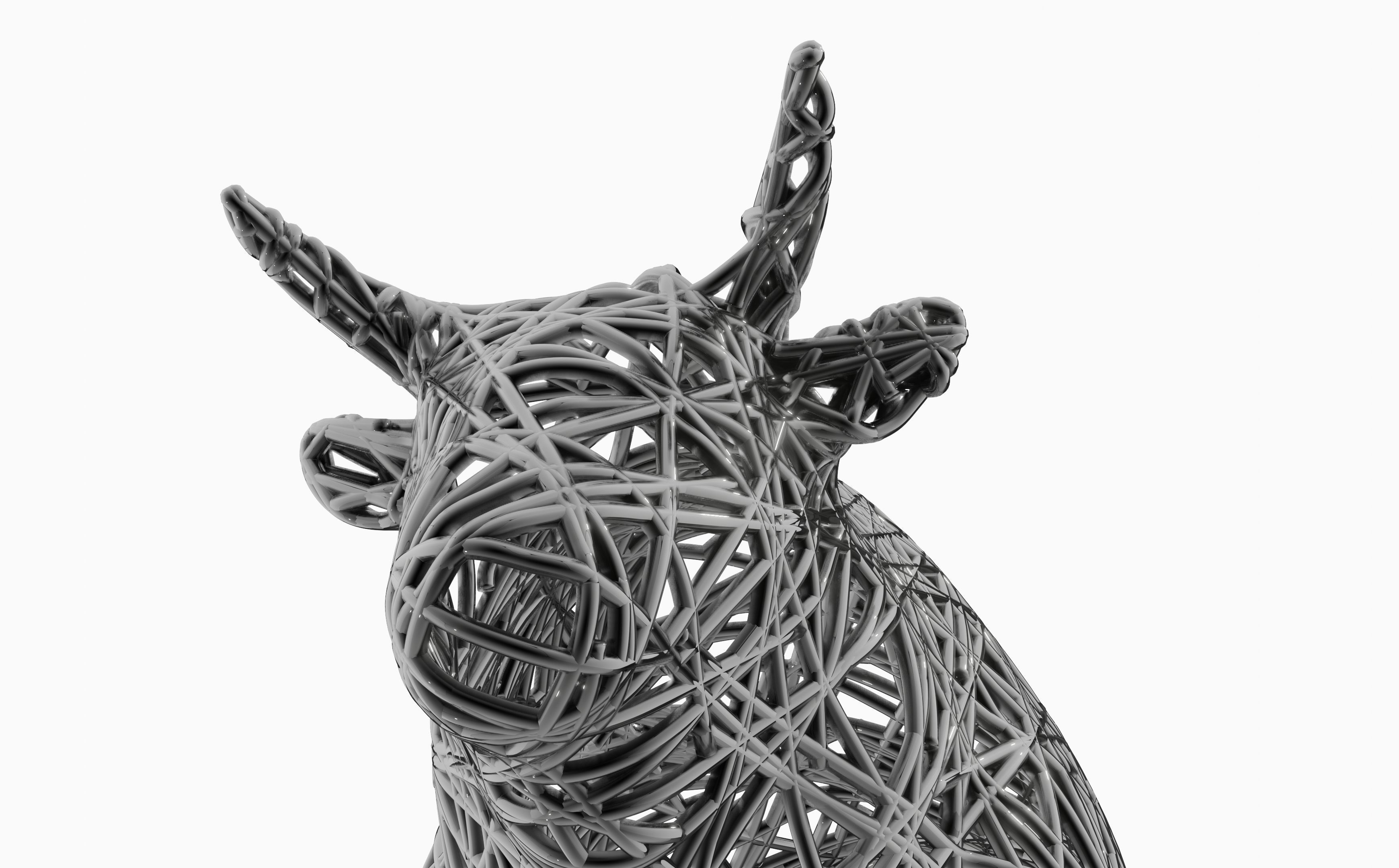 Bull Wire Statue 3D model_2