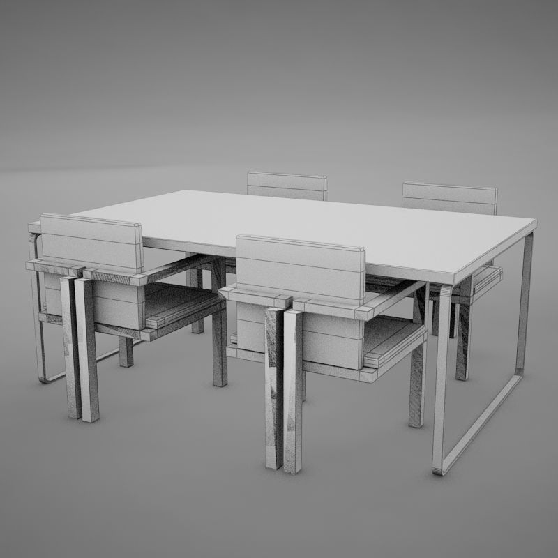 dinning07 dining table with four chairs 3D model_11