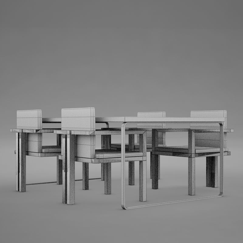dinning07 dining table with four chairs 3D model_9