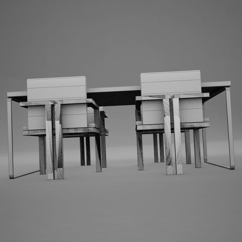 dinning07 dining table with four chairs 3D model_12
