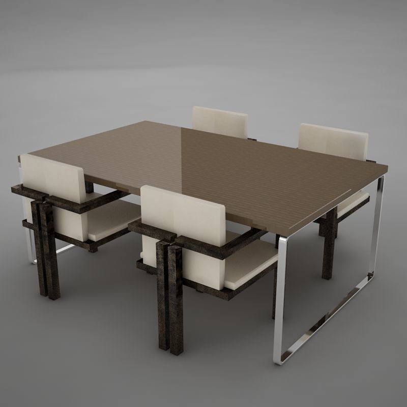 dinning07 dining table with four chairs 3D model_2