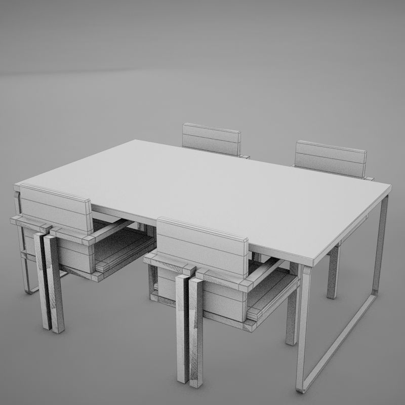 dinning07 dining table with four chairs 3D model_14