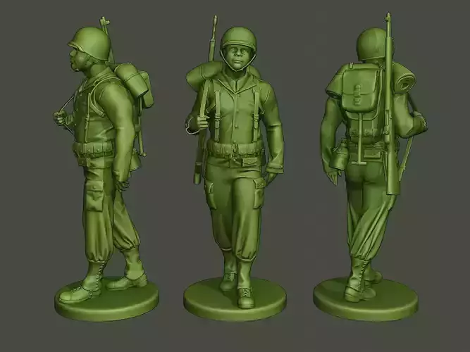 American soldier ww2 walking A5 3D print model