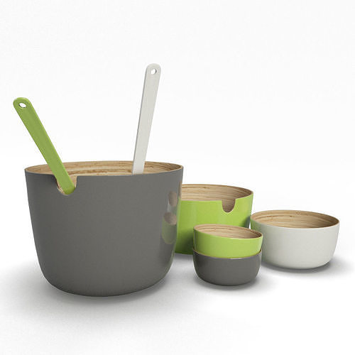 Set Of Bamboo Bowls  Free 3D model
