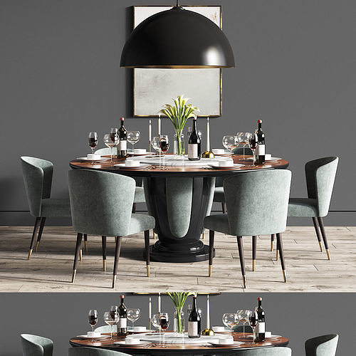 Dining Set room table and chairs 3D model