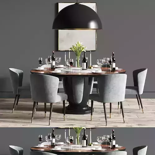 Dining Set room table and chairs 3D model