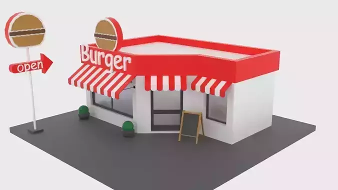 Low Poly Burgershop burger shop 3D model