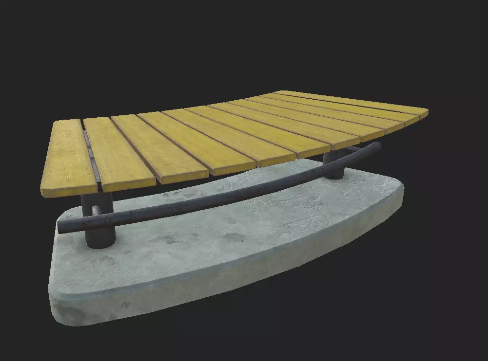 Playground Wooden Bench Low-poly 3D model_0