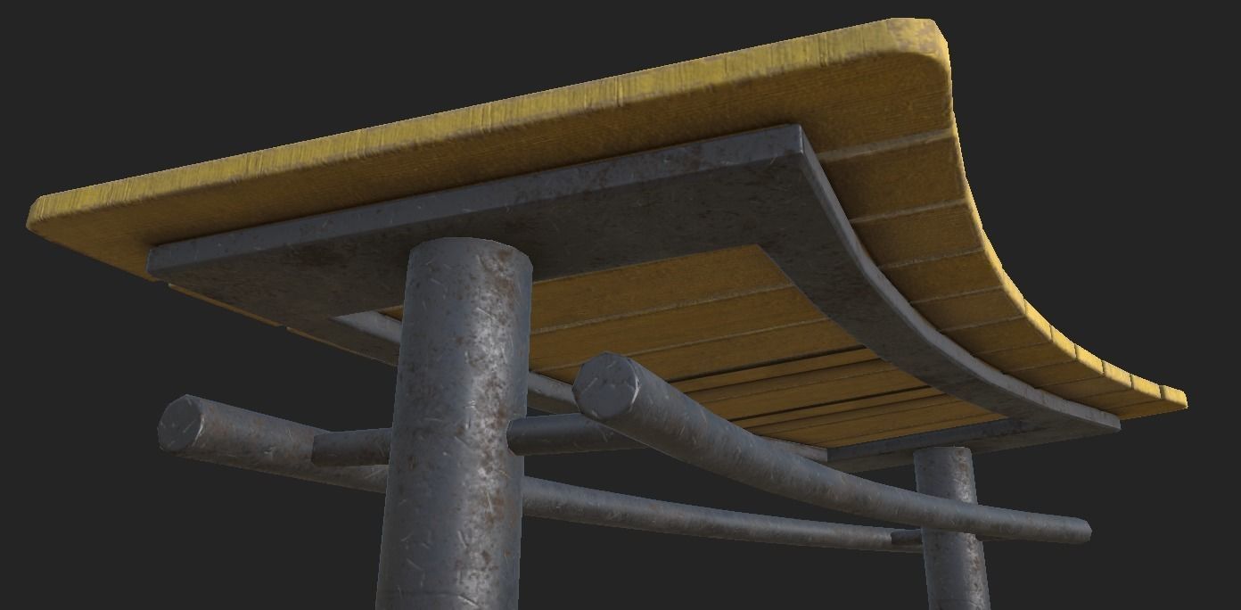 Playground Wooden Bench Low-poly 3D model_5