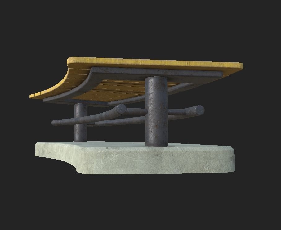 Playground Wooden Bench Low-poly 3D model_2