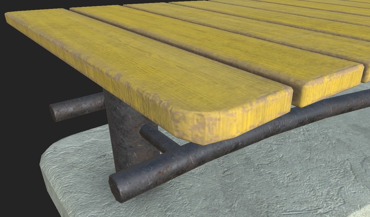 Playground Wooden Bench Low-poly 3D model_4