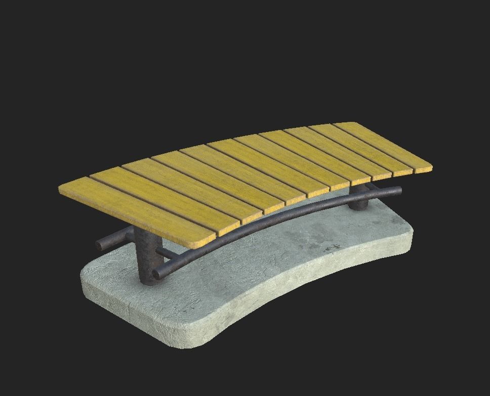Playground Wooden Bench Low-poly 3D model_7