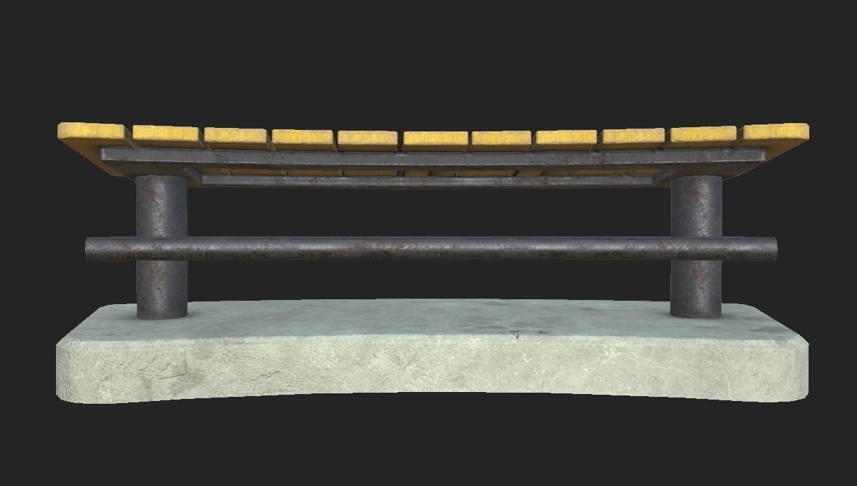 Playground Wooden Bench Low-poly 3D model_6