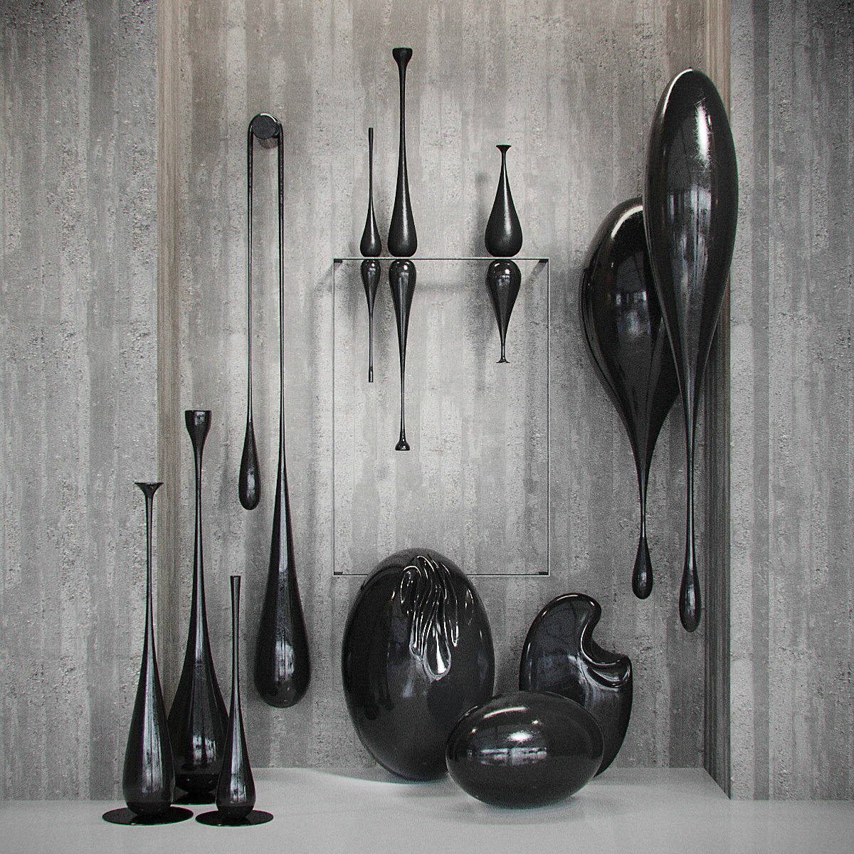 Collection of loft modern sculptures 3D model_1