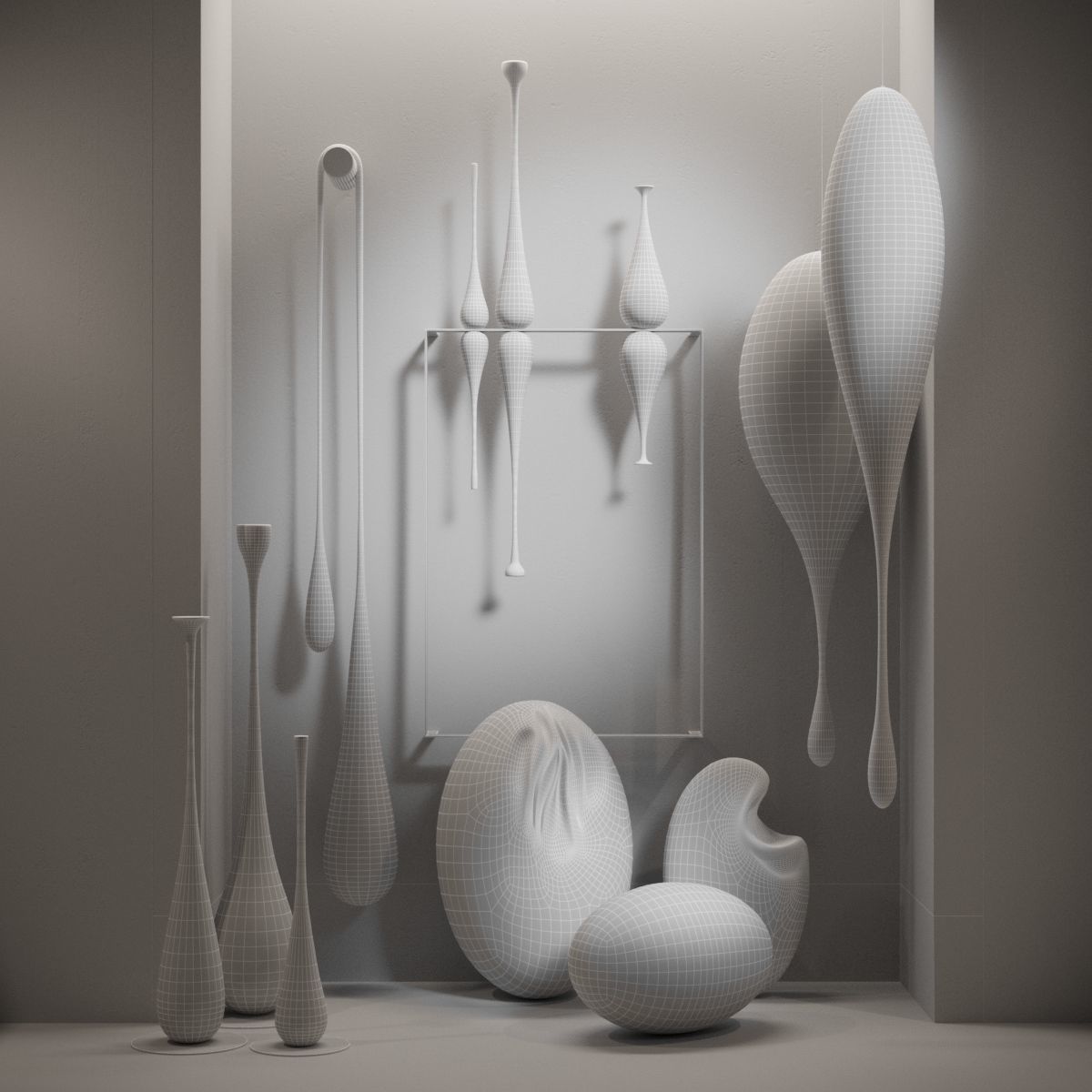 Collection of loft modern sculptures 3D model_13