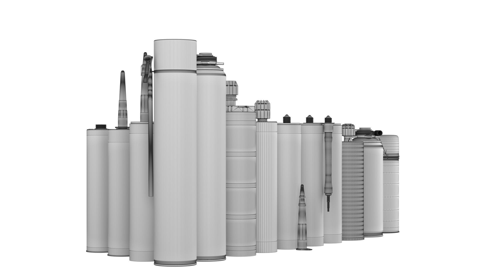 Collection of 17 industrial buckets tubes and cans 3D model_2