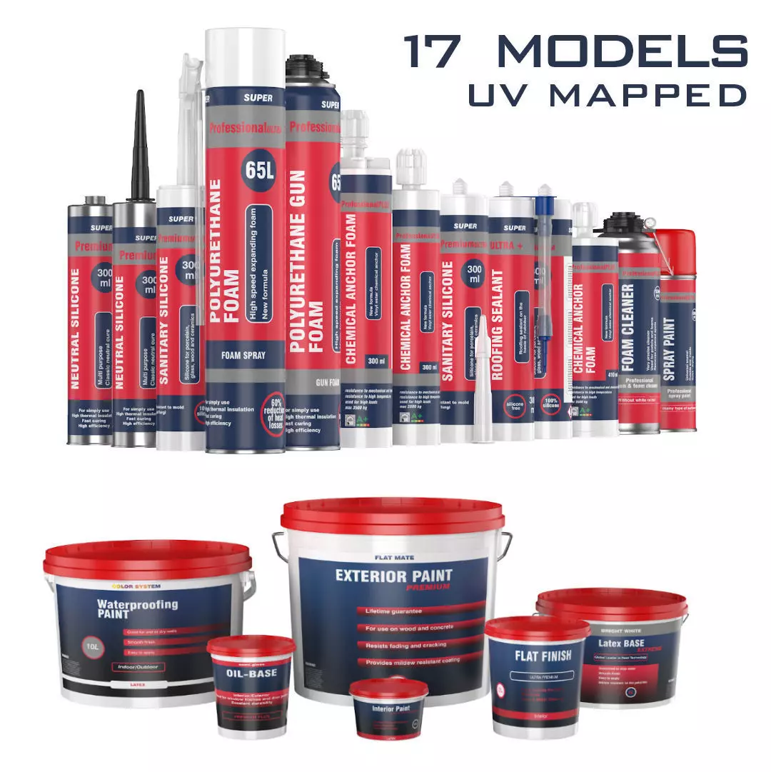 Collection of 17 industrial buckets tubes and cans 3D model_0