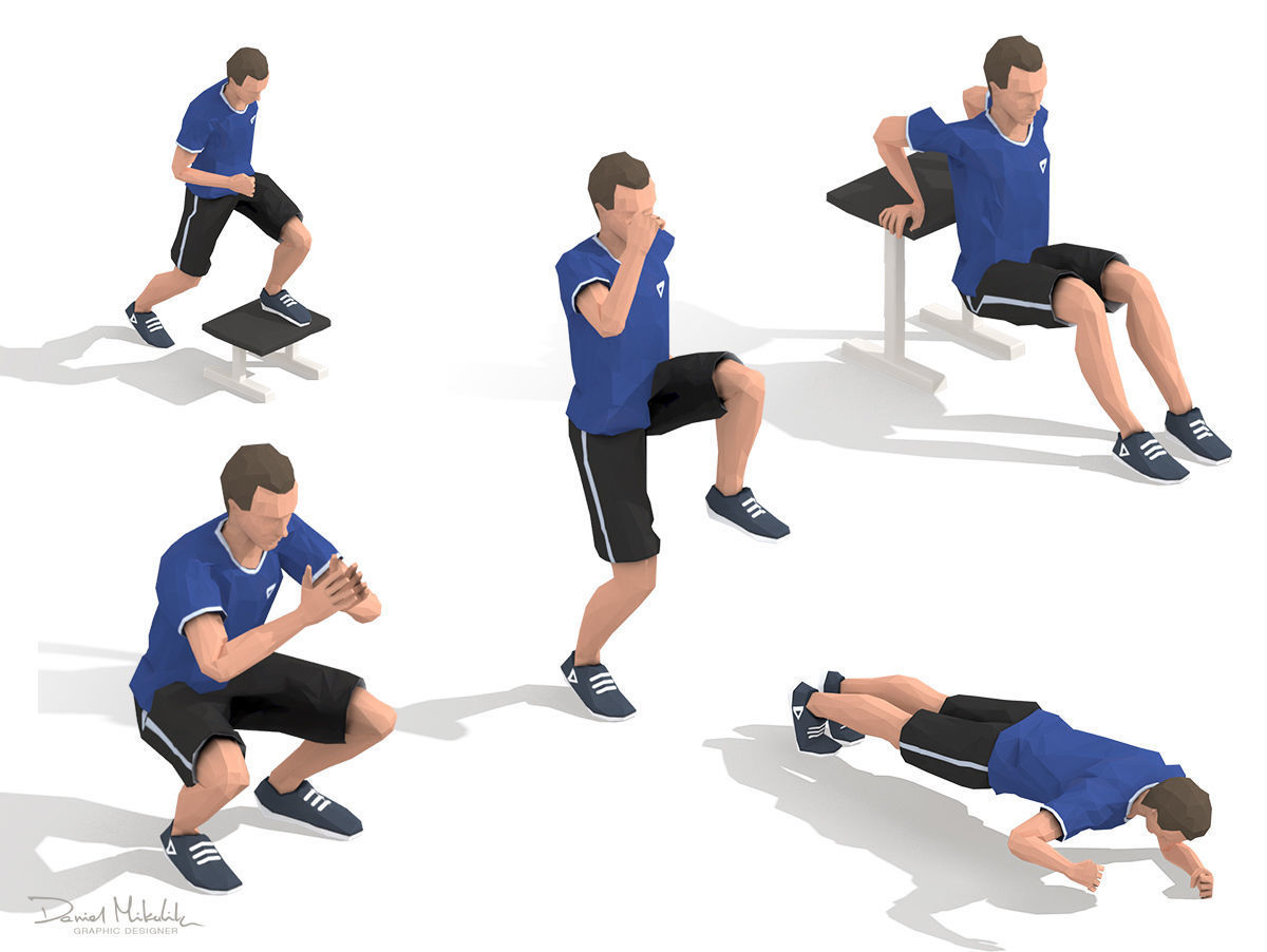 Exercise Animations Bundle Humanoid Low-poly 3D model_9