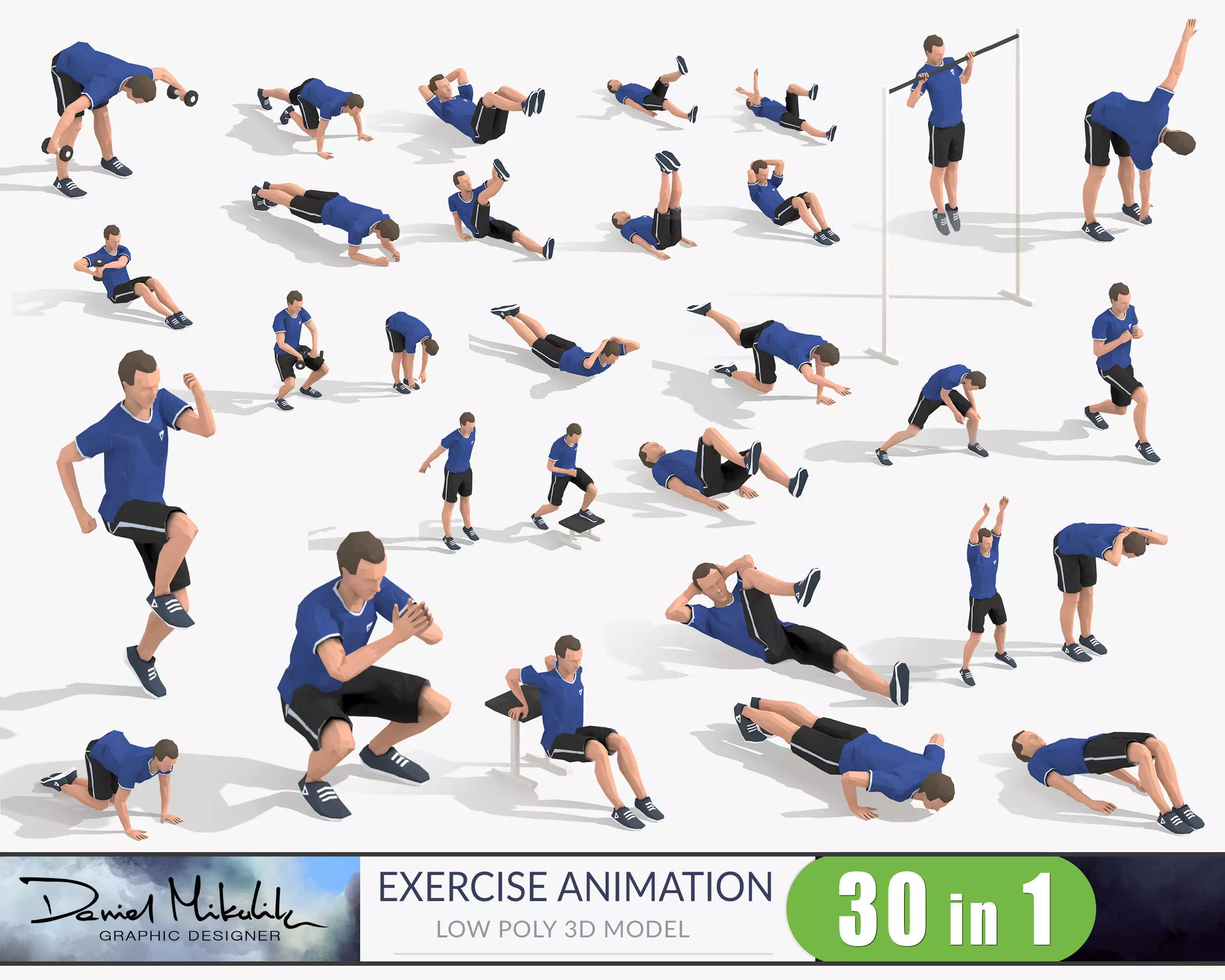 Exercise Animations Bundle Humanoid Low-poly 3D model_0