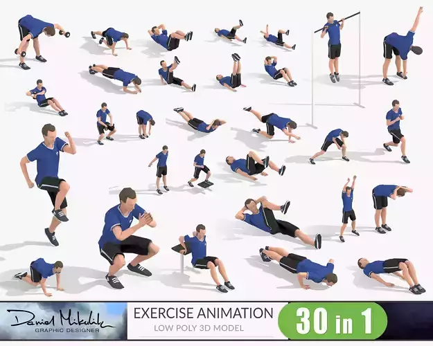 Exercise Animations Bundle Humanoid Low-poly 3D model