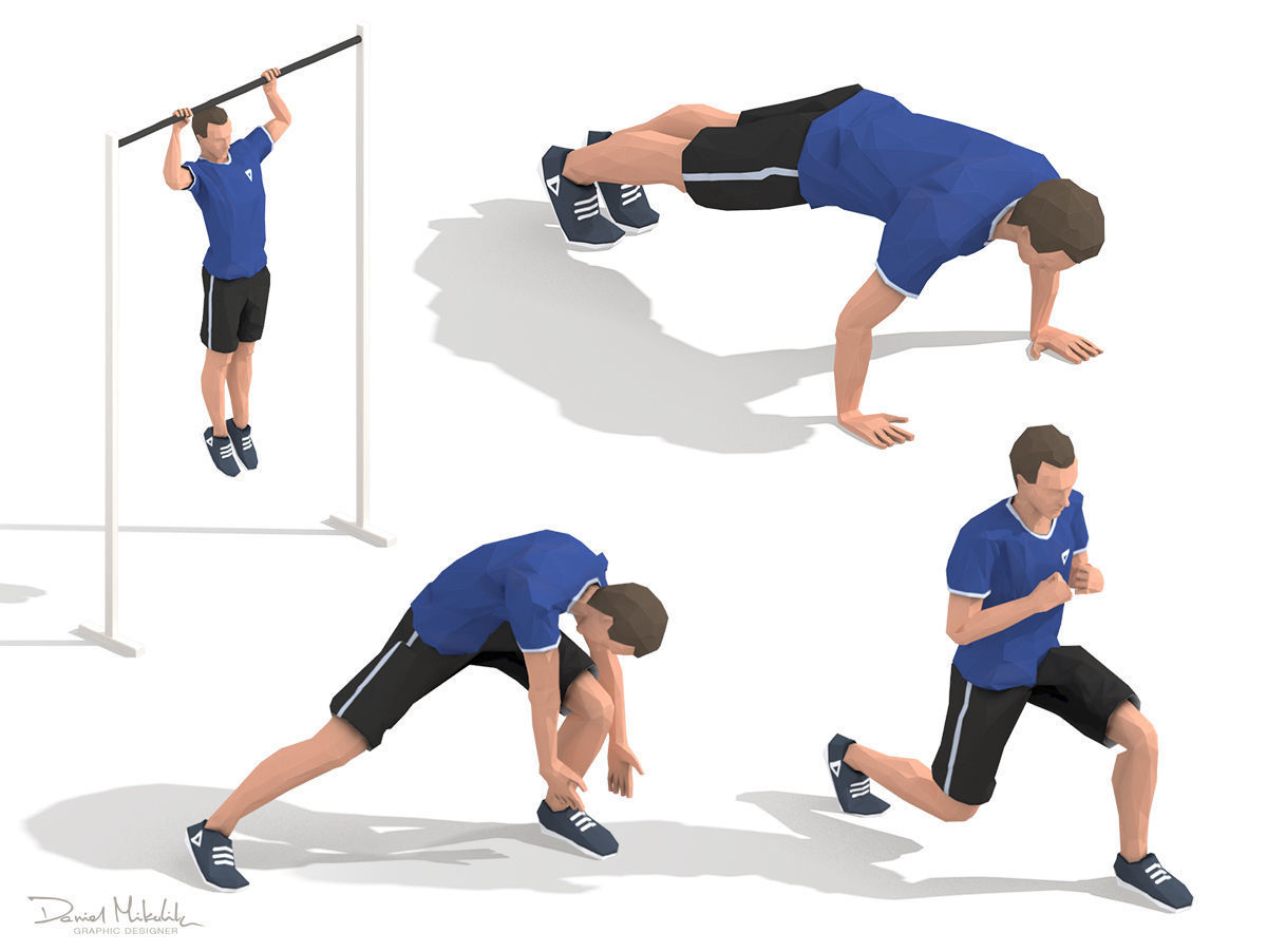 Exercise Animations Bundle Humanoid Low-poly 3D model_11