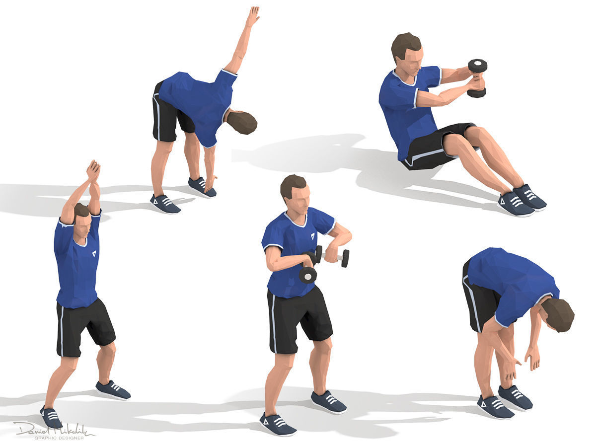 Exercise Animations Bundle Humanoid Low-poly 3D model_10