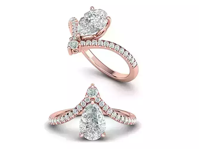 Pear Chevron Engagement ring Own design 9mm x 6mm pear stone 3D print model