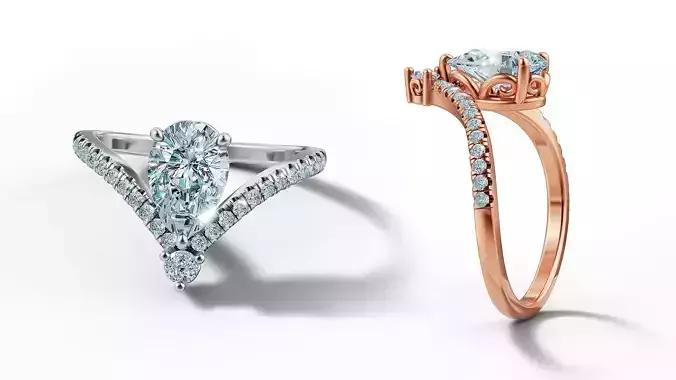 Pear Chevron Engagement ring Own design 9mm x 6mm pear stone