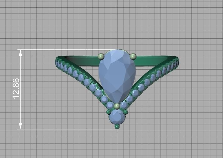 Pear Chevron Engagement ring Own design 9mm x 6mm pear stone 3D model ...