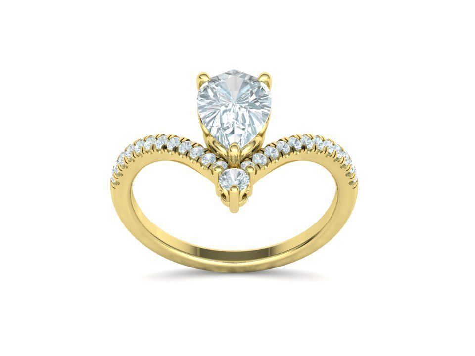 Pear Chevron Engagement ring Own design 9mm x 6mm pear stone 3D model ...