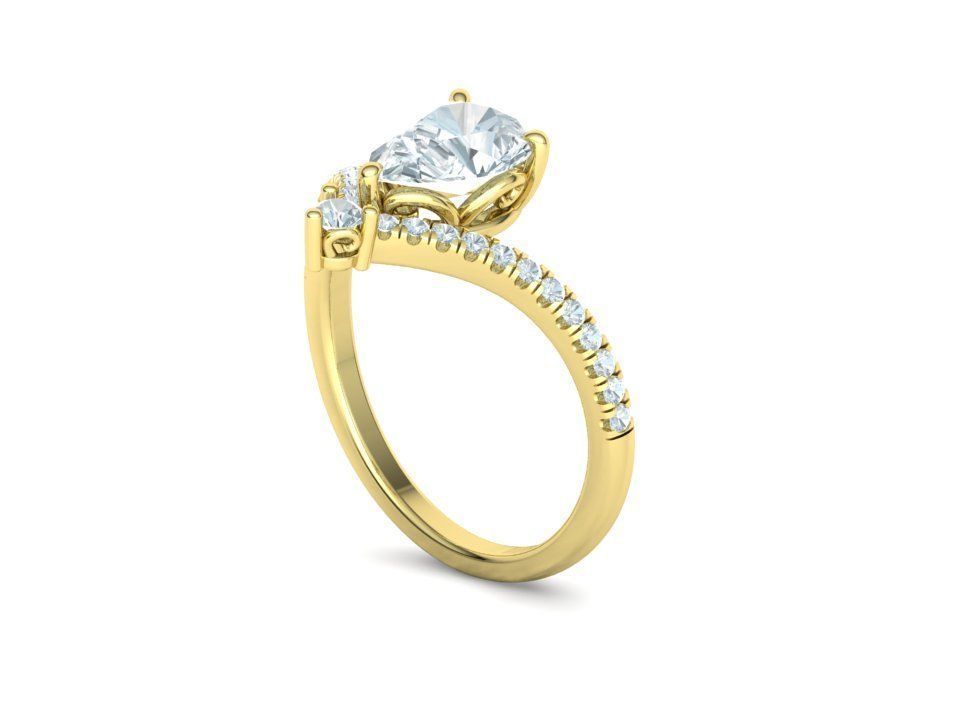 Pear Chevron Engagement ring Own design 9mm x 6mm pear stone 3D model ...