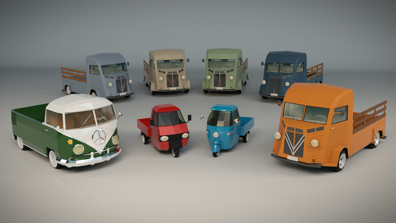 Low Poly Pickup Pack 02 3D Model Collection_3