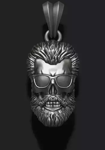 Bearded skull pendant with sunglass