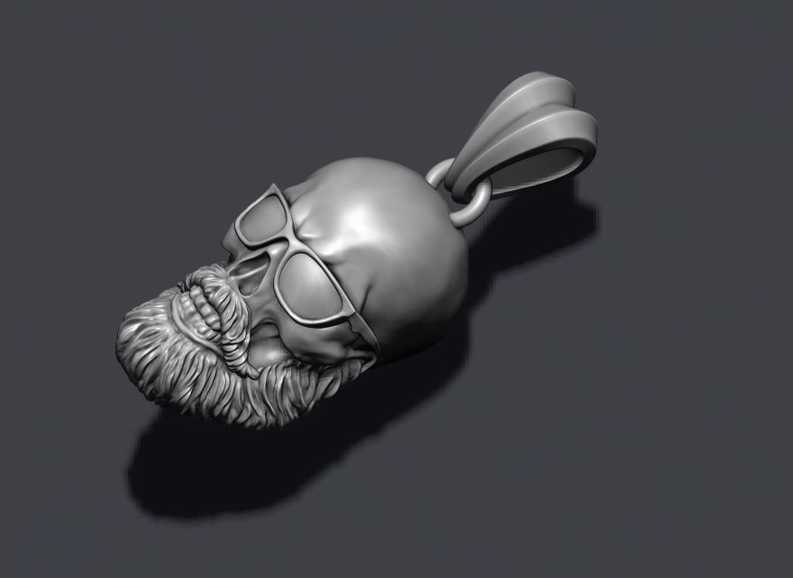 Bearded skull pendant with sunglass 3D print model_4