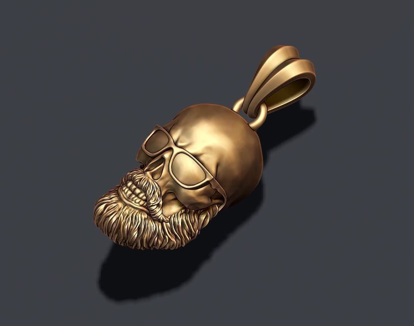 Bearded skull pendant with sunglass 3D print model_1