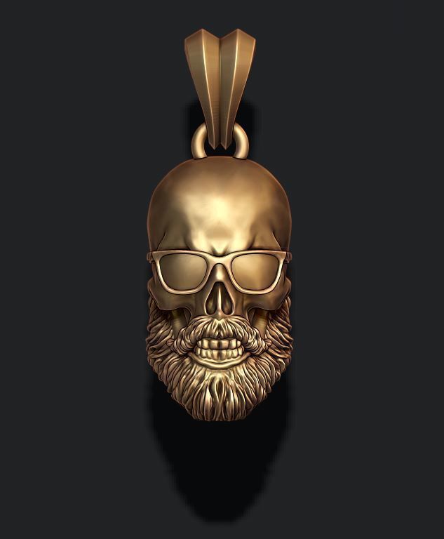 Bearded skull pendant with sunglass 3D print model_2