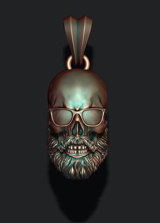 Bearded skull pendant with sunglass 3D print model_5