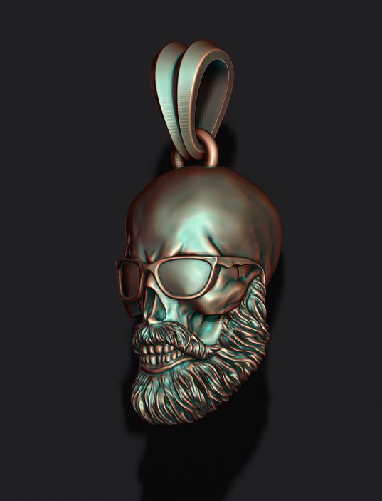 Bearded skull pendant with sunglass 3D print model_6
