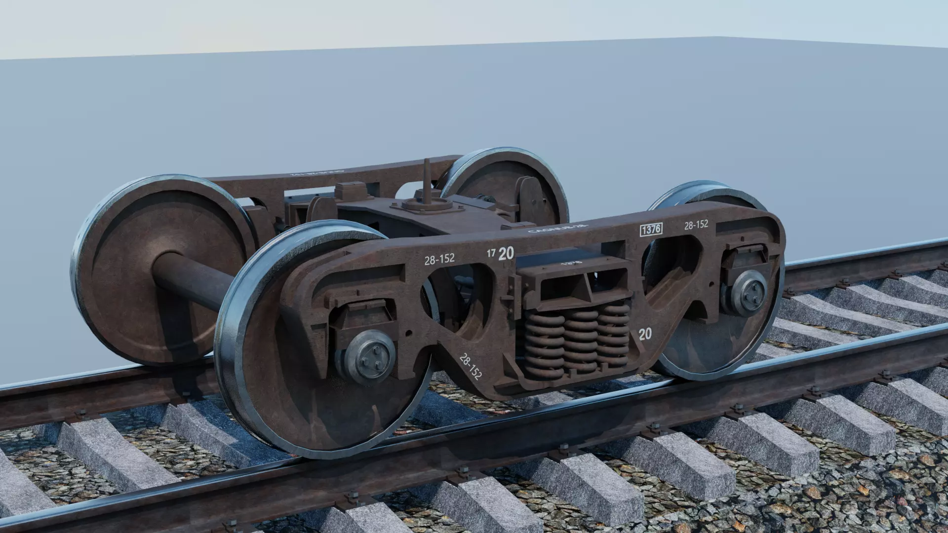 Railway freight bogie 3D model_0