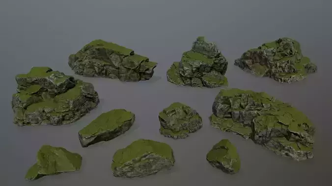 mossy rocks Low-poly 3D model