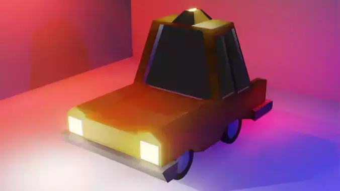 Low Poly Taxi car with lights